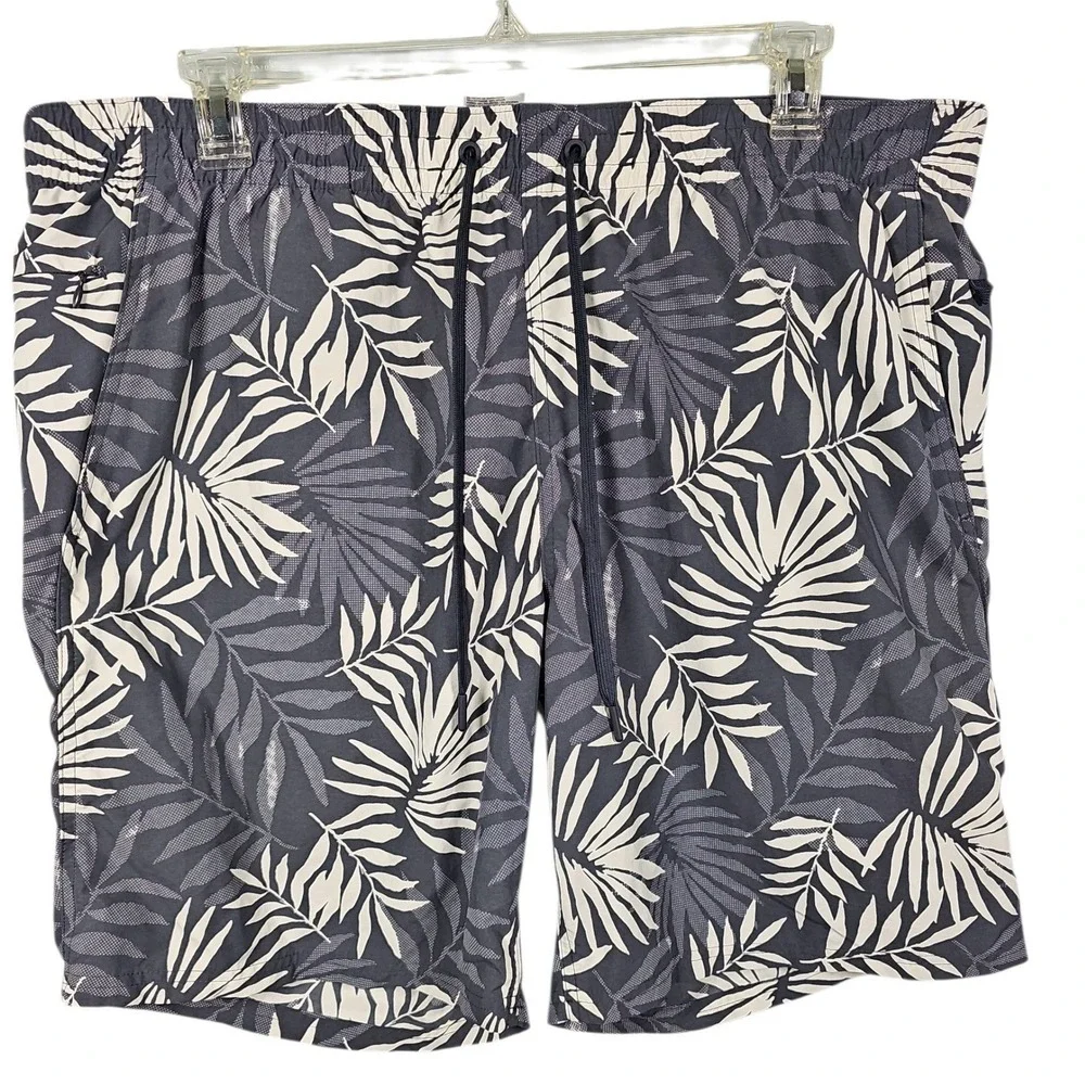 Lands' End Swim Trunks Palm Print Charcoal Gray Men XL 40-42